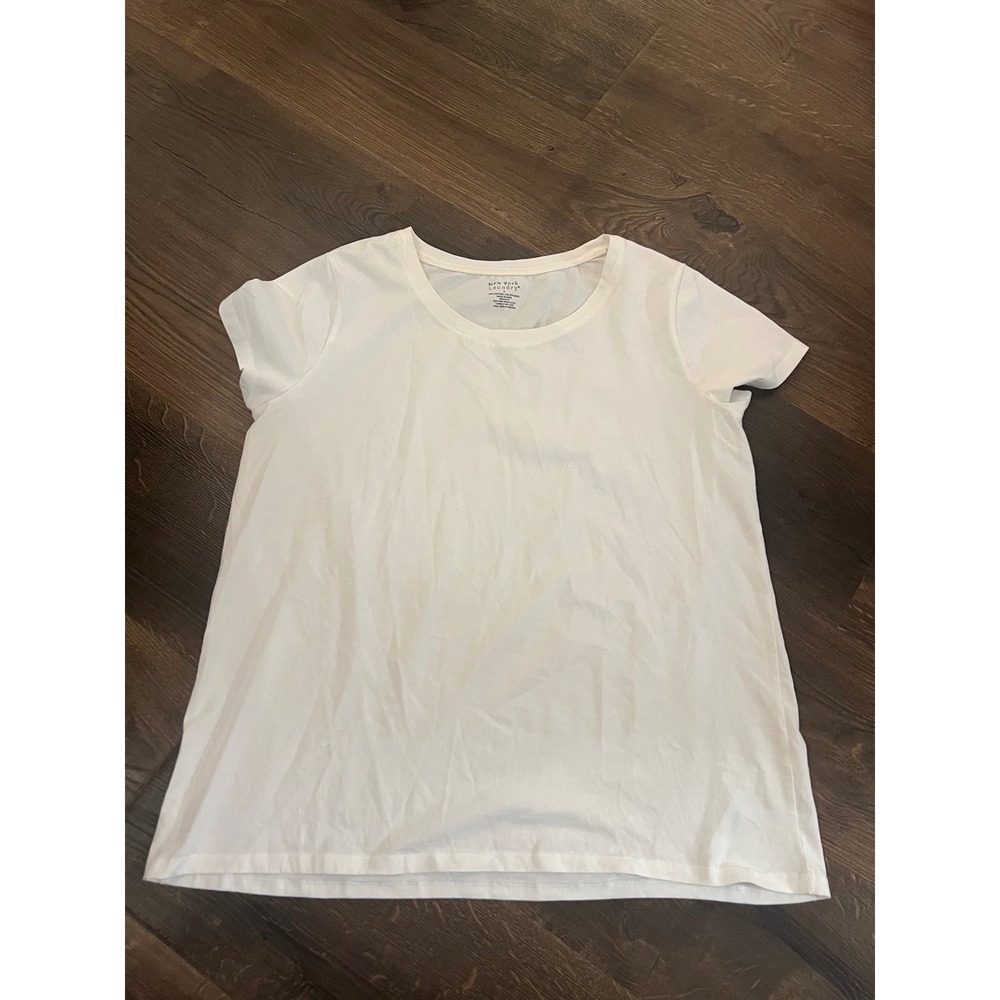 New York Laundry Womens White Cotton Spandex Short Sleeve Crew Neck Tee Shirt L‎